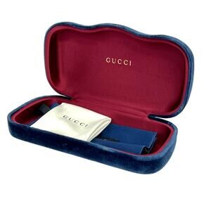 Gucci Blue / Red Velvet Glasses Large Hard Case Cloth, & Dust Bag (No Glasses)